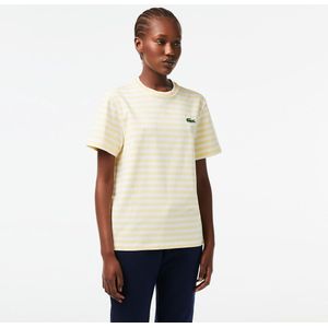 Gestreept T-shirt met ronde hals en korte mouwen LACOSTE. Katoen materiaal. Maten 42 FR - 40 EU. Geel kleur