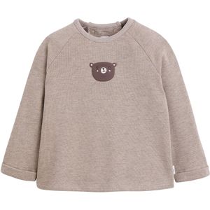 Sweater met ronde hals bedrukt met teddybeer, in molton LA REDOUTE COLLECTIONS. Geruwd molton materiaal. Maten 1 mnd - 54 cm. Beige kleur