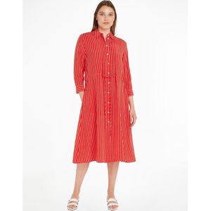 Lang gestreept jurk met knoopsluiting TOMMY HILFIGER. Viscose materiaal. Maten 38 FR - 36 EU. Rood kleur