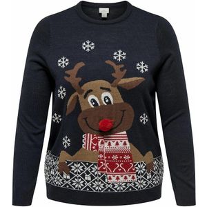 Trui met kerstmotief vooraan, ronde hals ONLY CARMAKOMA. Acryl materiaal. Maten 50/52 FR - 48/50 EU. Blauw kleur