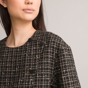 Vierkant vest in tweed LA REDOUTE COLLECTIONS. Tweed materiaal. Maten 48 FR - 46 EU. Zwart kleur