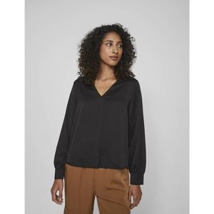 Satijnen blouse, V-hals, lange mouwen VILA. Polyester materiaal. Maten 34 FR - 32 EU. Zwart kleur