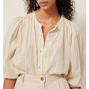 Gestreepte blouse met 3/4 pofmouwen, A VIEW SESSUN. Viscose materiaal. Maten M. Beige kleur