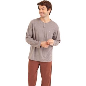 Lange pyjama met tuniekhals, in biokatoen EMINENCE. Katoen materiaal. Maten S. Blauw kleur