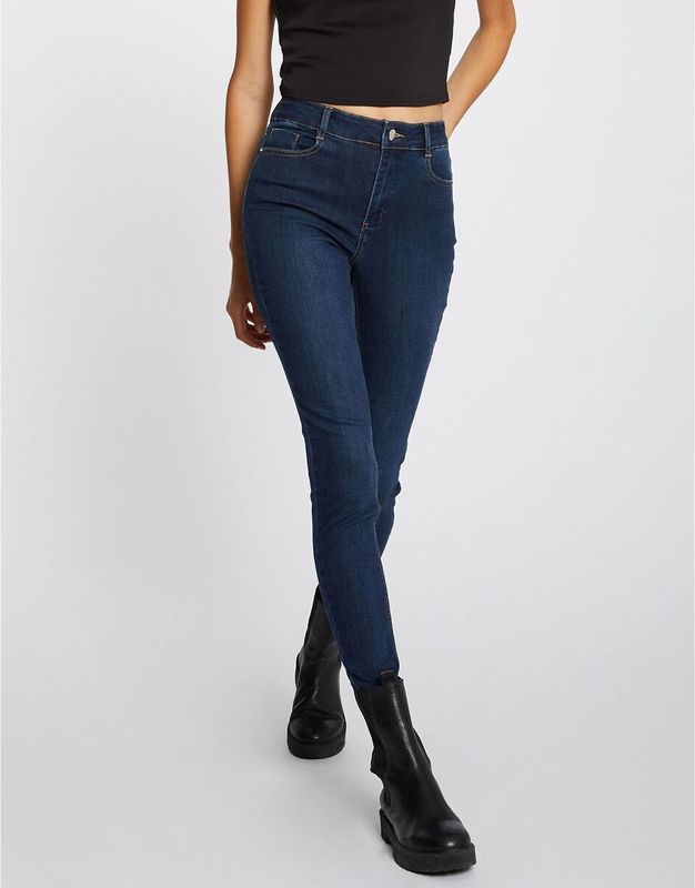 Skinny jeans met hoge taille MORGAN. Denim materiaal. Maten 36 FR - 34 EU. Blauw kleur