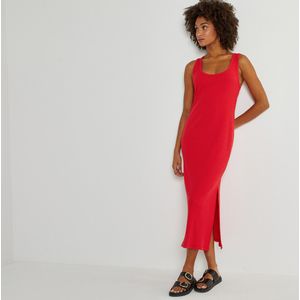 Geribde tankjurk, 3/4 midi lengte LA REDOUTE COLLECTIONS. Viscose materiaal. Maten S. Rood kleur