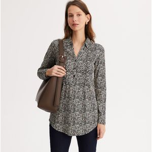 T-shirt met polokraag, tuniekstijl, lange mouwen ANNE WEYBURN. Katoen materiaal. Maten 46/48 FR - 44/46 EU. Zwart kleur