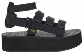 Teva - Flatform Mevia - Sandaal - Zwart - Textiel/Leer - Met Klittenbandsluiting