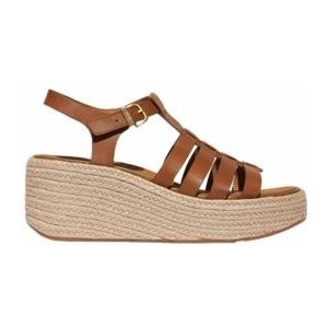 FitFlop Women Platfforms Espadrille Leather Fisherman Wedge Sandals Deep Tan-Schoenmaat 40