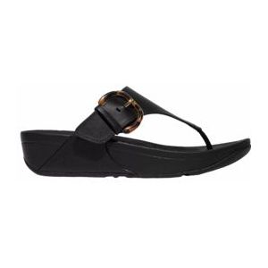 FitFlop Women Lulu Resin-Buckle Leather Toe-Post Sandals All Black-Schoenmaat 38