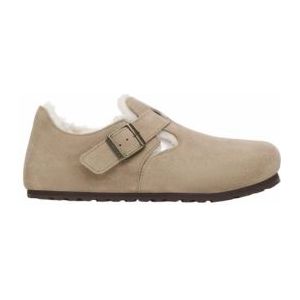 Klomp Birkenstock Unisex London Shearling Suede Leather Taupe Narrow-Schoenmaat 42