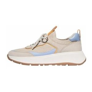 FitFlop Women F-Mode Suede/Knit Flatform Slip-On Laced Sneakers Paris Beige/Skywash Blue-Schoenmaat 41