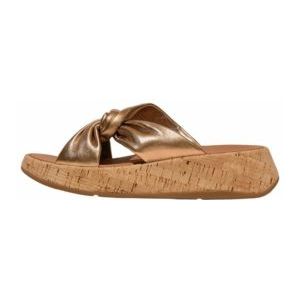 FitFlop Women F-Mode Leather-Twist Flatform Slides Cork Wrap Bronze 2024-Schoenmaat 37