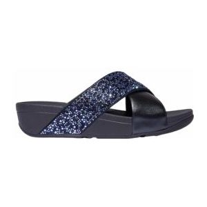 FitFlop Women Lulu Crystal-Mix Metallic Cross Slides Midnight Navy-Schoenmaat 43