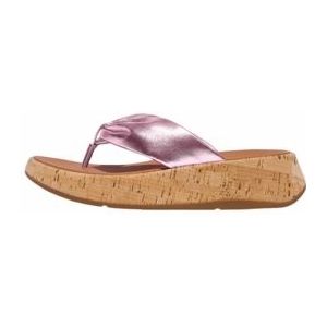 FitFlop Women F-Mode Leather-Twist Flatform Toe-Thongs Cork Metallic Wild Lilac-Schoenmaat 41