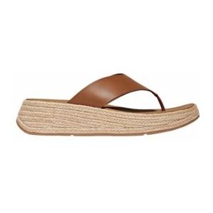 FitFlop Women F-Mode Espadrille Leather Flatform T/Post Sandals Deep Tan-Schoenmaat 41