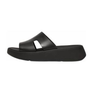 FitFlop Women F-Mode Raw-Edge Leather Flatform H-Bar Slides Black-Schoenmaat 38