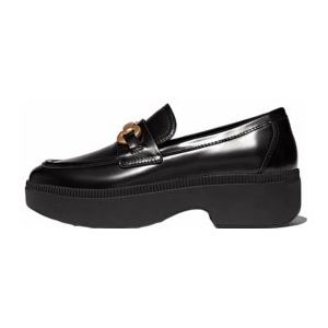 FitFlop Women F-Luma Chunky Snaffle Box Leather Demi-Wedge Loafers Black-Schoenmaat 39