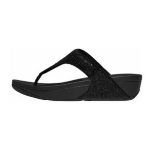 FitFlop - Lulu Crinkled-Shimmer Toe-Post Sandals - Metallic Black - Slipper