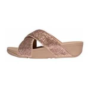 FitFlop - Lulu Crinkled-Shimmer Cross Slides - Metallic Classic Beige - Slippers