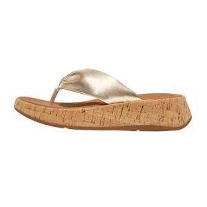 FitFlop F-Mode Leather-Twist Flatform Toe-Thongs (Cork) GOUD