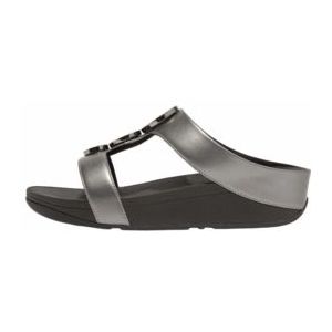 FitFlop Women iQushion Leather Toe-Post Sandals Black-Schoenmaat 36