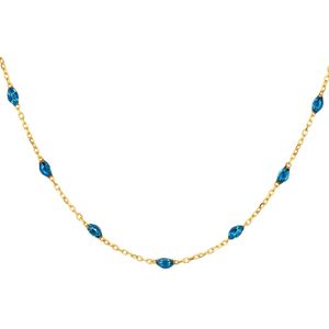 Blush collier 14 karaats geelgoud met resin blauw