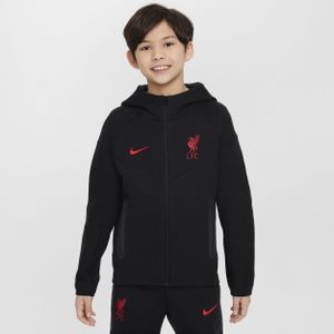Liverpool FC Tech Fleece Nike voetbalhoodie met rits over de hele lengte voor jongens - Zwart