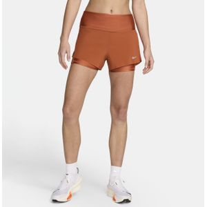 Nike Dri-FIT Swift 2-in-1 hardloopshorts met halfhoge taille en zakken voor dames (8 cm) - Zwart