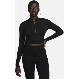 Nike Sportswear Chill Knit aansluitende korte damestrui met lange mouwen en halflange rits - Zwart