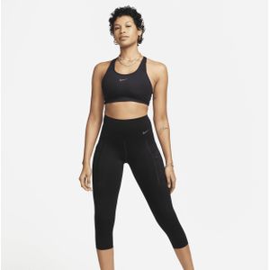 Nike Go kortere legging met hoge taille, zakken en complete ondersteuning voor dames - Zwart