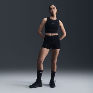 Nike Pro shorts met halfhoge taille en mesh vlakken voor dames (8 cm) - Zwart