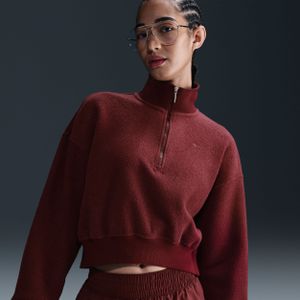 Nike Sportswear Phoenix Plush oversized cropped sweatshirt van fleece met korte rits voor dames - Rood