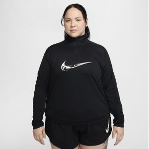 Nike Swoosh Dri-FIT tussenlaag met korte rits voor dames (Plus Size) - Zwart