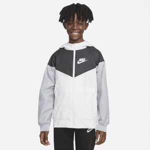 Nike Sportswear Windrunner ruimvallend jongensjack op heuplengte met capuchon - Wit
