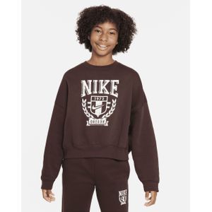 Nike Sportswear oversized sweatshirt van fleece met ronde hals voor meisjes - Bruin
