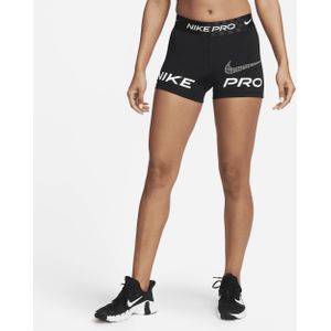 Nike Pro Dri-FIT Trainingsshorts met halfhoge taille en graphic voor dames (8 cm) - Zwart