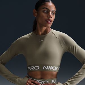 Nike Pro Dri-FIT korte top met lange mouwen voor dames - Groen