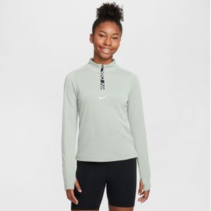 Nike Pro Dri-FIT meisjestop met lange mouwen en halflange rits - Groen