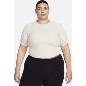 Nike Zenvy Rib Dri-FIT korte damestop met korte mouwen (Plus Size) - Bruin