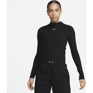 Nike Sportswear Essential Geribde Damestop met hoge kraag en lange mouwen - Zwart