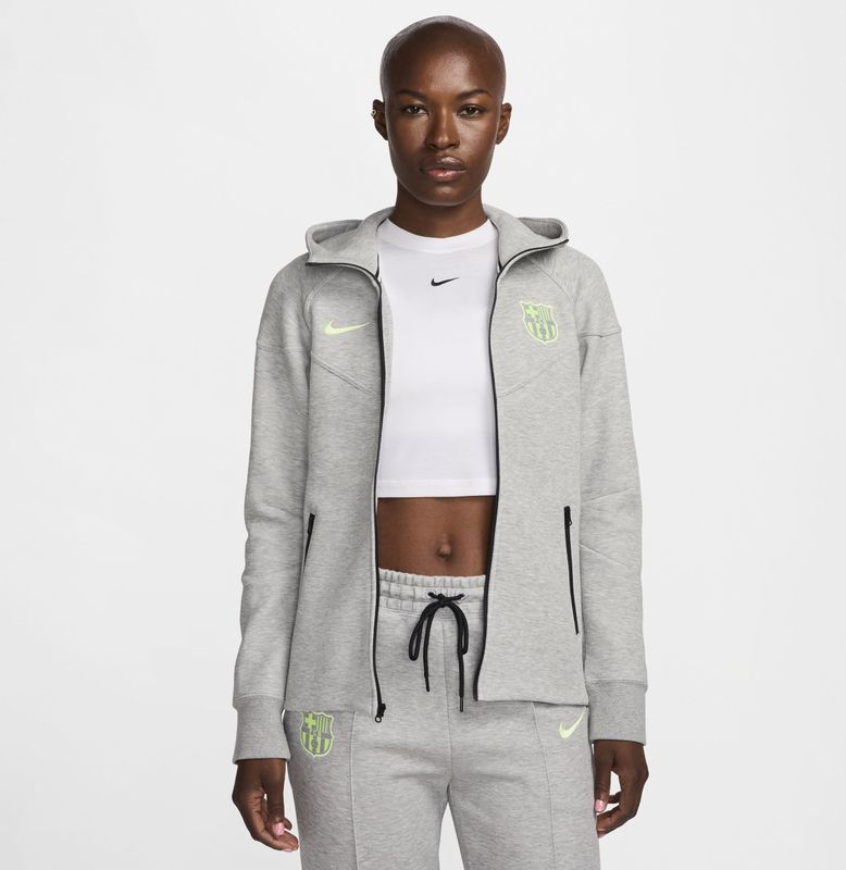 FC Barcelona Tech Fleece Windrunner Nike voetbalhoodie met rits over de hele lengte voor dames - Grijs