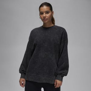 Jordan Flight Fleece sweatshirt met wassing en ronde hals voor dames - Zwart