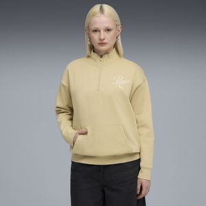 PUMA - Essentials Script - Relaxte Sweater - Beige - Hoge Hals - Halve Rits