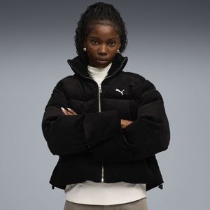 PUMA Wardrobe Essentials corduroy pufferjack voor Dames, Zwart, Maat XXS