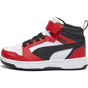 PUMA - Rebound V6 Mid Sneakers - Zwart/Rood/Wit - Imitatieleer - Gerecycled Materiaal