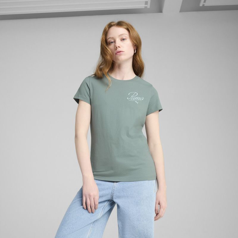 ESS SCRIPT T-shirt Dames, Groen, Maat M | PUMA