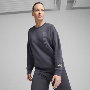 PUMA x HYROX fleece top met ronde hals en print voor Dames, Grijs, Maat XL