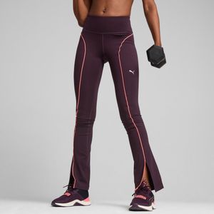 PUMA CLOUDSPUN broek met hoge taille en wijd uitlopende pijpen voor Dames, Midnight Plum-Sunset Glow