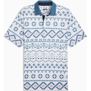 PUMA Fair Isle golfpolo met print, Blauw/Wit